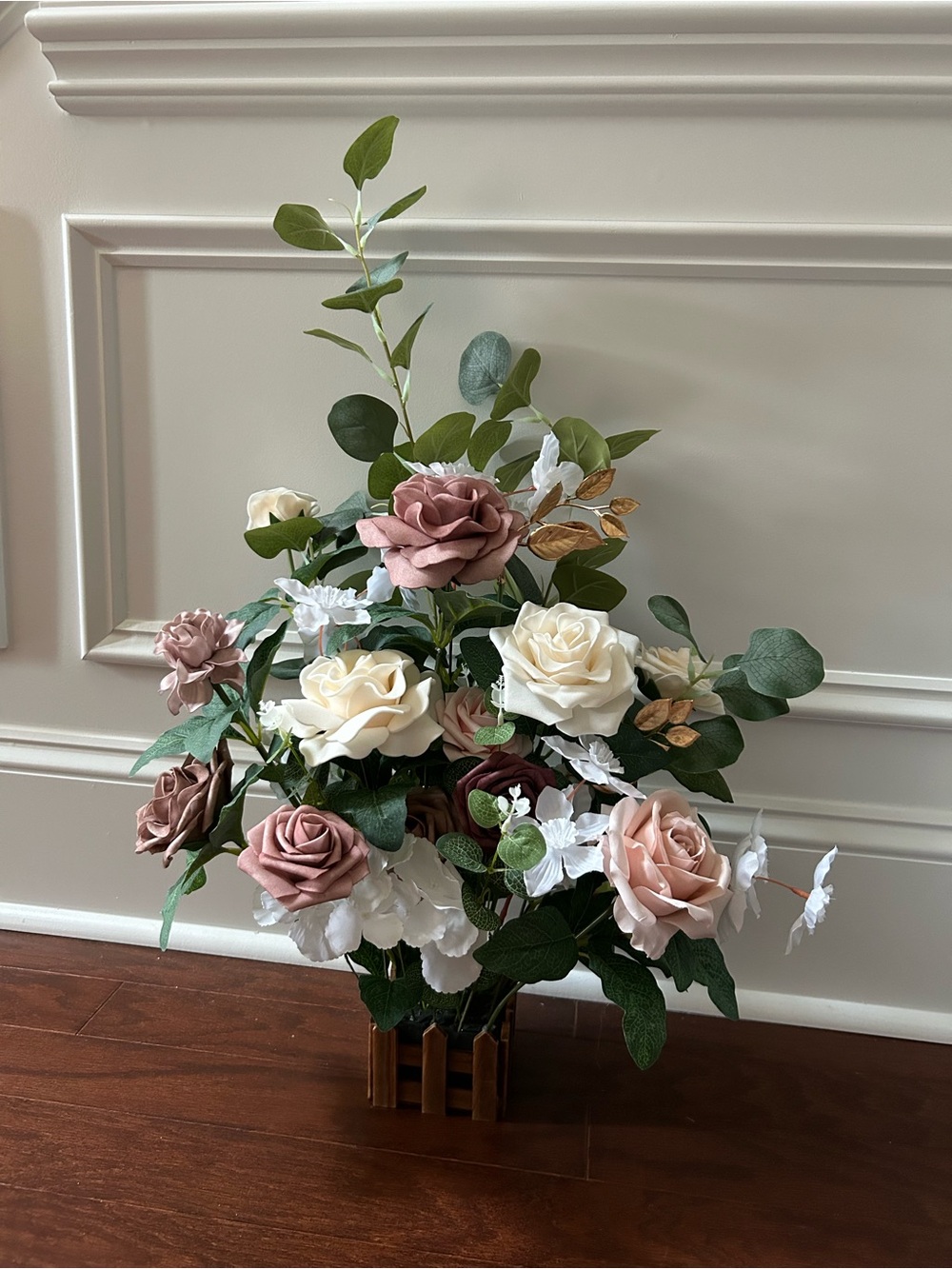 Ling’s Moment Wedding Aisle Runner Artificial Flowers Dusty Rose Cream Set of 4
